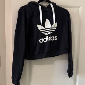 Adidas Black Cropped Hoodie with White Trefoil